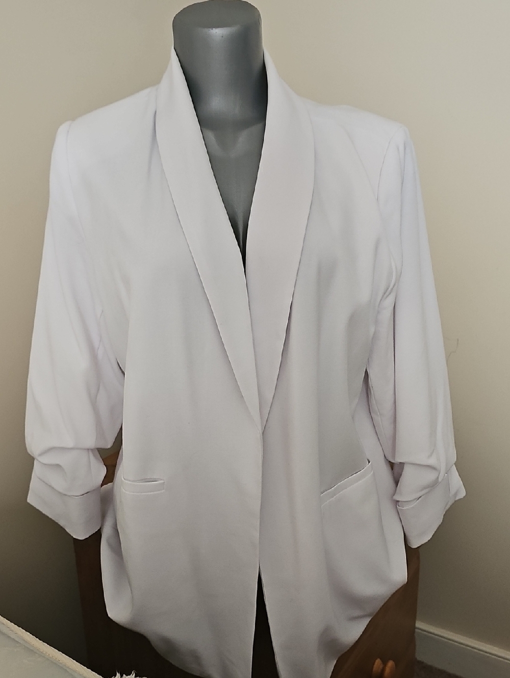 VENUS White Open-Front Draped Blazer with Shawl Collar